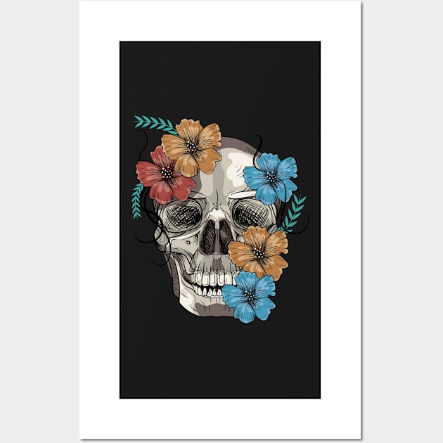 Floral Skull Anatomical - Hand Drawn Wall Art by RajaGraphica